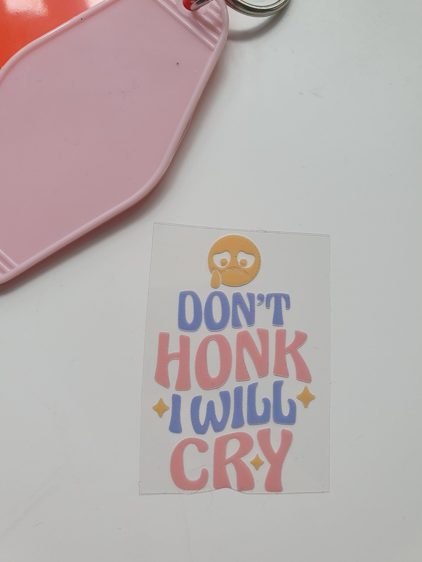 Don't Honk Motel Keyring UV DTF  print - Wraps and Blanks