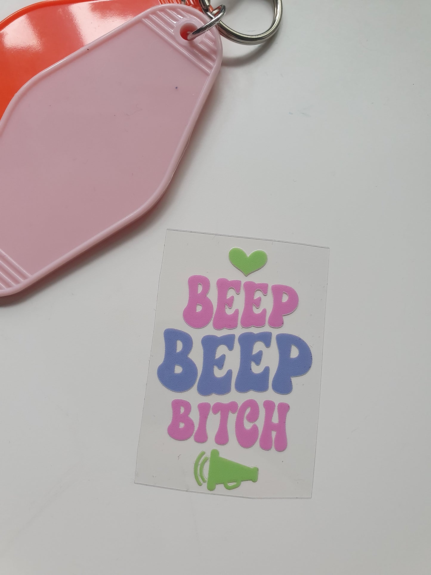 Beep Beep Motel Keyring UV DTF  print - Wraps and Blanks