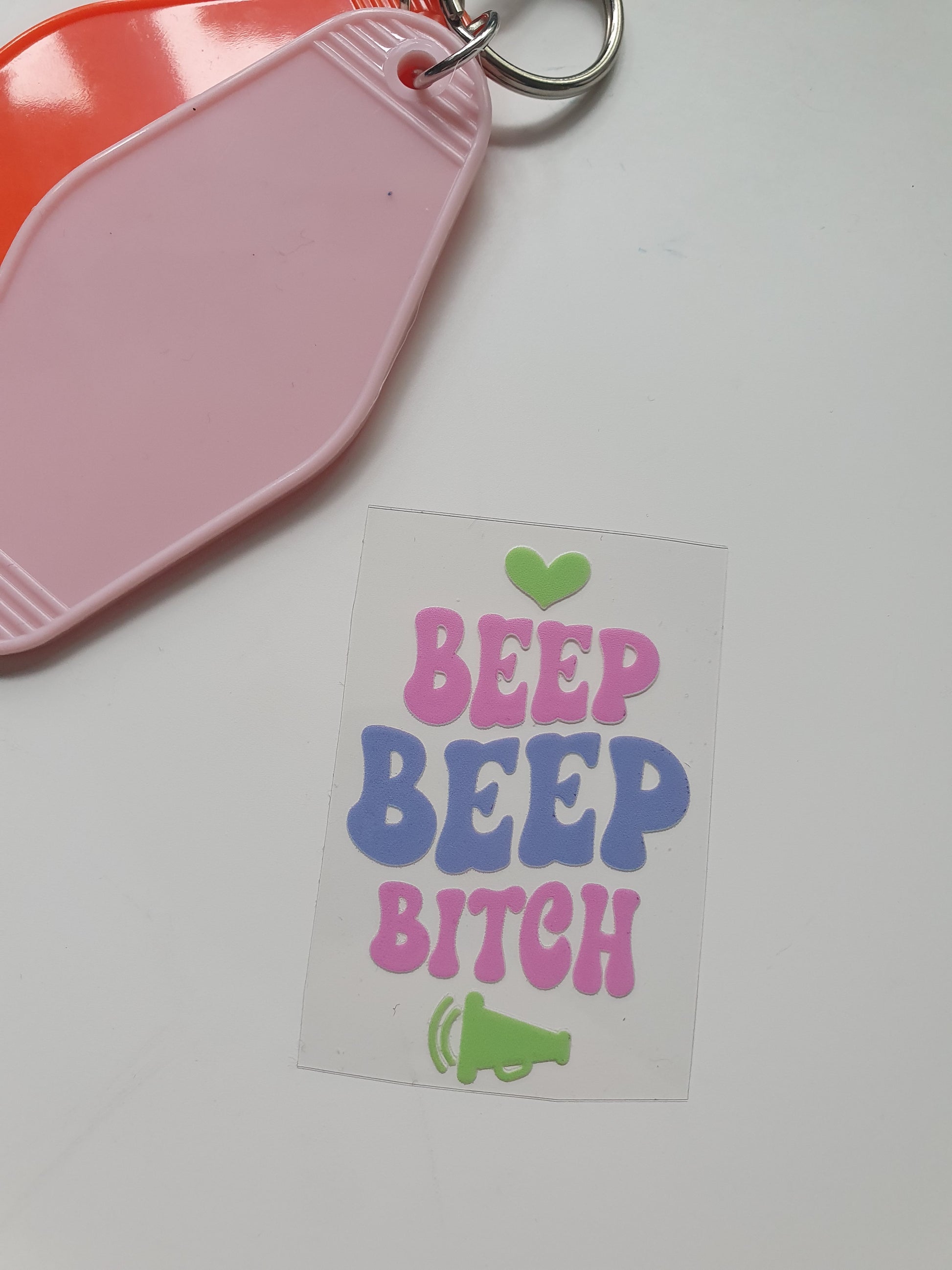 Beep Beep Motel Keyring UV DTF  print - Wraps and Blanks