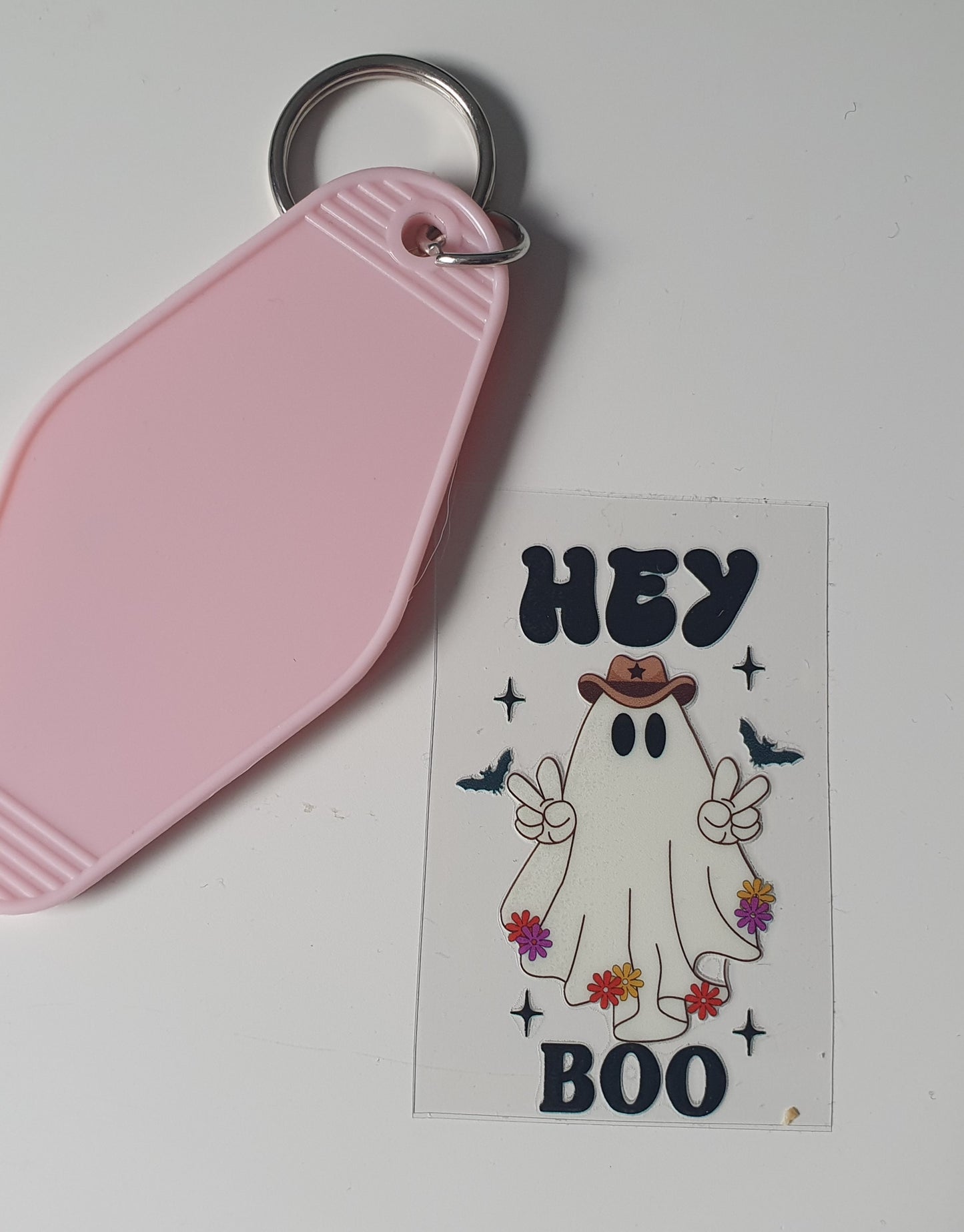 Hey Boo Motel Keyring UV DTF  print