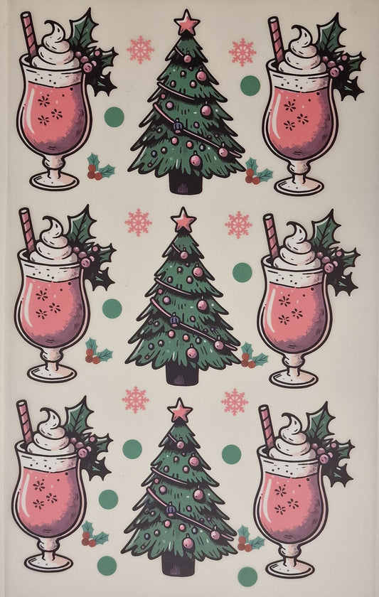 Cocktails and Christmas trees DTF print