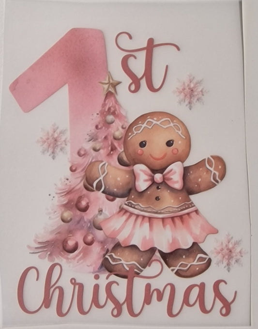 Pink Gingerbread 1st Christmas DTF print 10cm