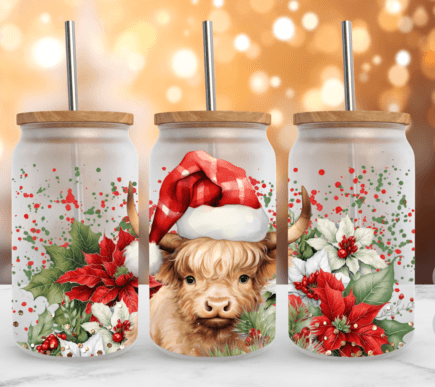 16 Oz Libbey Christmas Highland Cow UVDTF