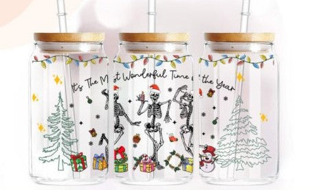 16 Oz Libbey UVDFT Christmas Skeletons Dancing