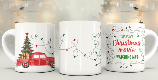 11oz mug sublimation wrap - Christmas movie watching mug