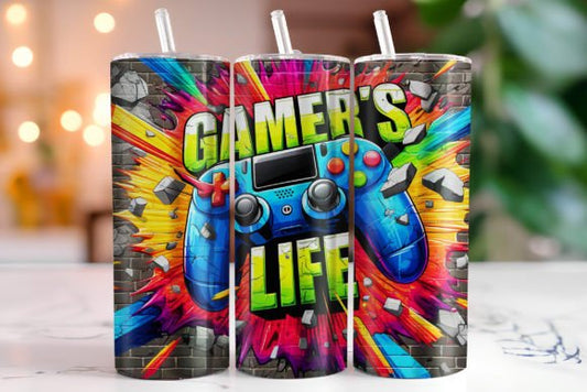 Gamer's Life 20 oz tumbler sublimation print