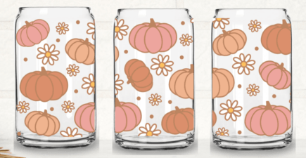 16oz Libbey can  UVDTF Print Pumpkins and Daisies