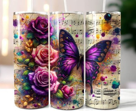 Purple Vintage Butterfly 20 oz tumbler sublimation print