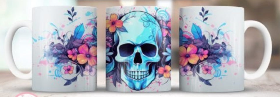 11oz mug sublimation wrap - Blue Skull - Wraps and Blanks