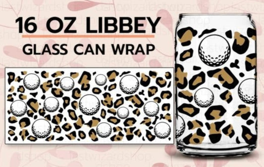 16 Oz Libbey Can Wrap Golf Leopard Print