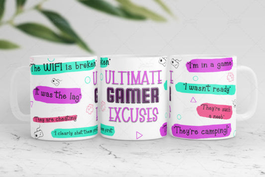 11oz mug sublimation wrap - Ultimate gamer Excuses - purple