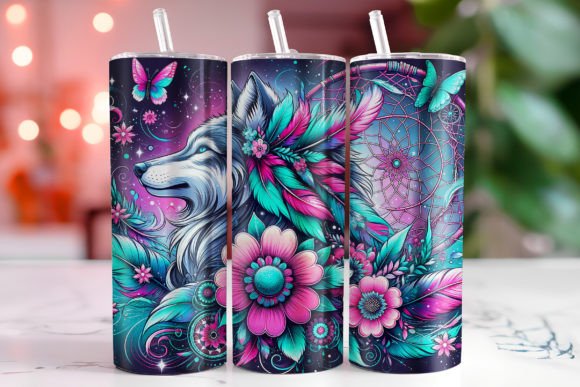 Wolf colourful 20 oz tumbler sublimation print