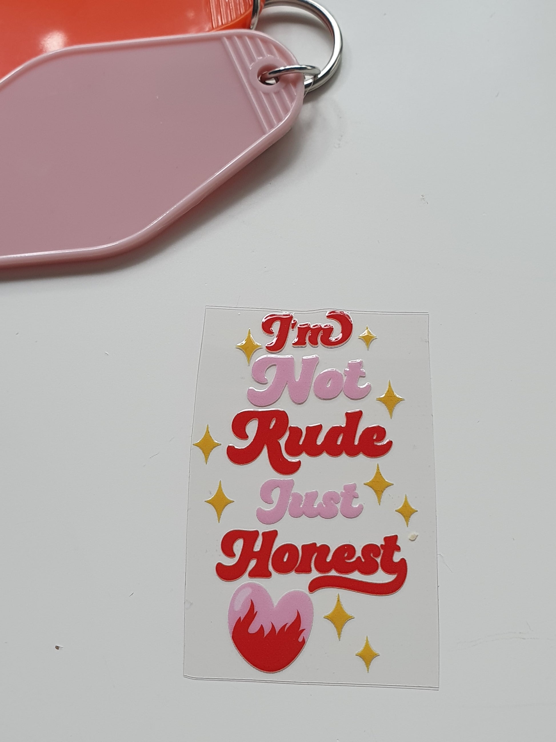 Not Rude Motel Keyring UV DTF  print - Wraps and Blanks