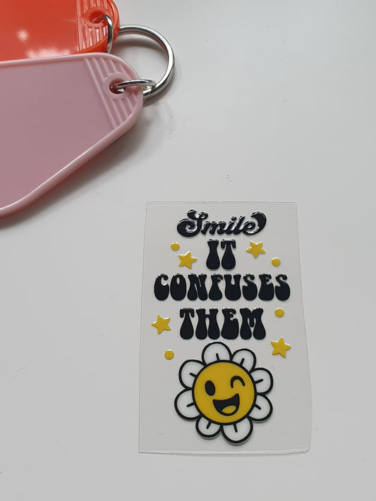 Smile Motel Keyring UV DTF  print - Wraps and Blanks